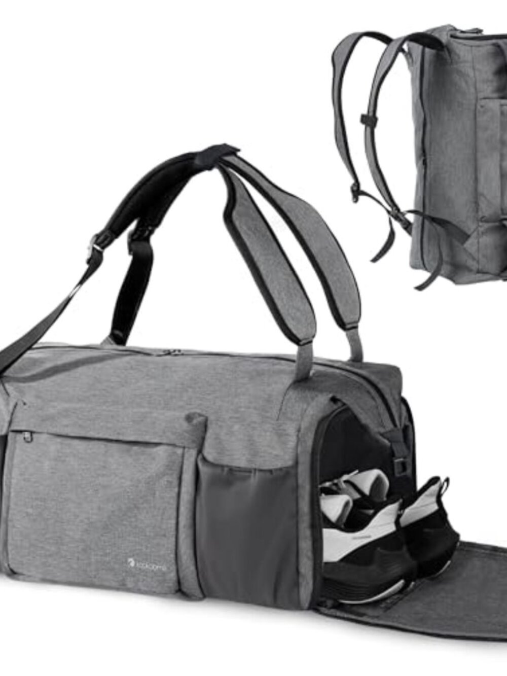 Convertible Gym Duffle Backpack with Shoe Compartment, Wet Pocket, Bottle